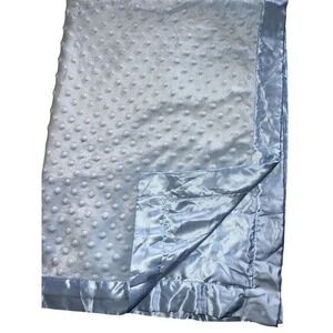Carters Just One Year Blue Minky Dot Baby Blanket Bumpy Satin Trim Security